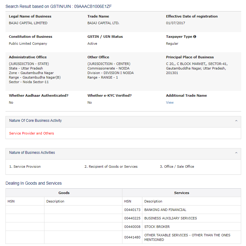 GST number Check Bajaj Capital