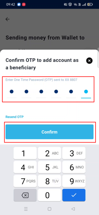 confirm otp for beneficiary