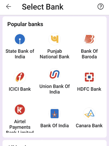 select bank for UPI Linking