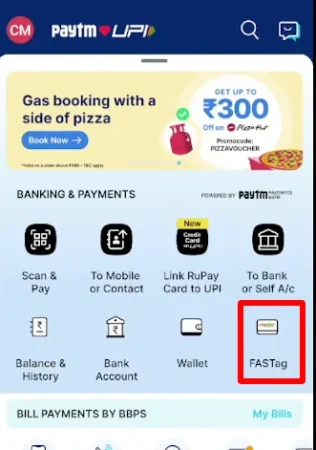 fastag option in paytm