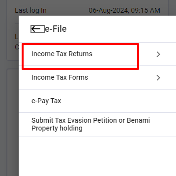 income tax return menu